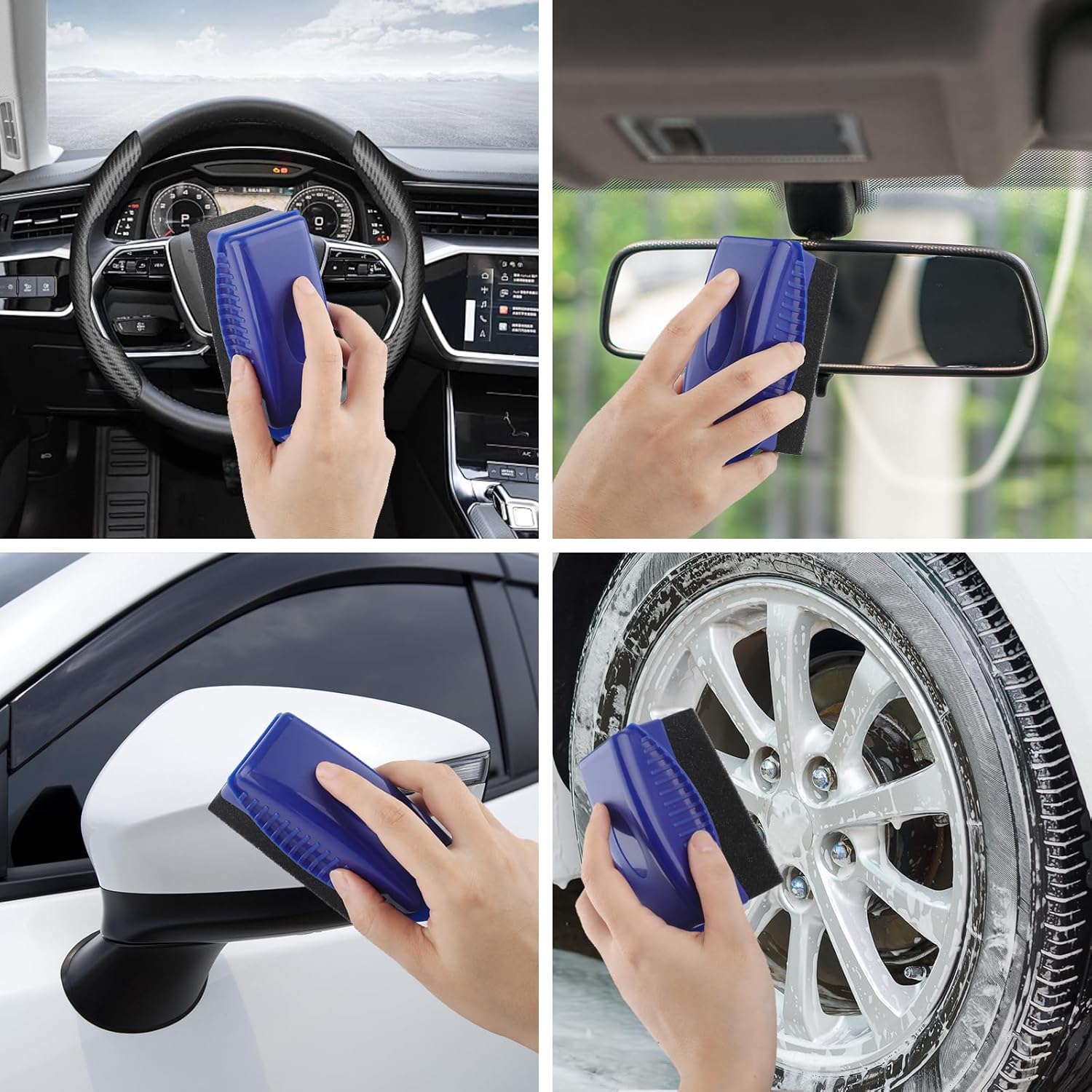 Tire Shine Dressing Applicator Pad – 2PCS Grip Handle Foam Pads for Tire Care & Wax Application