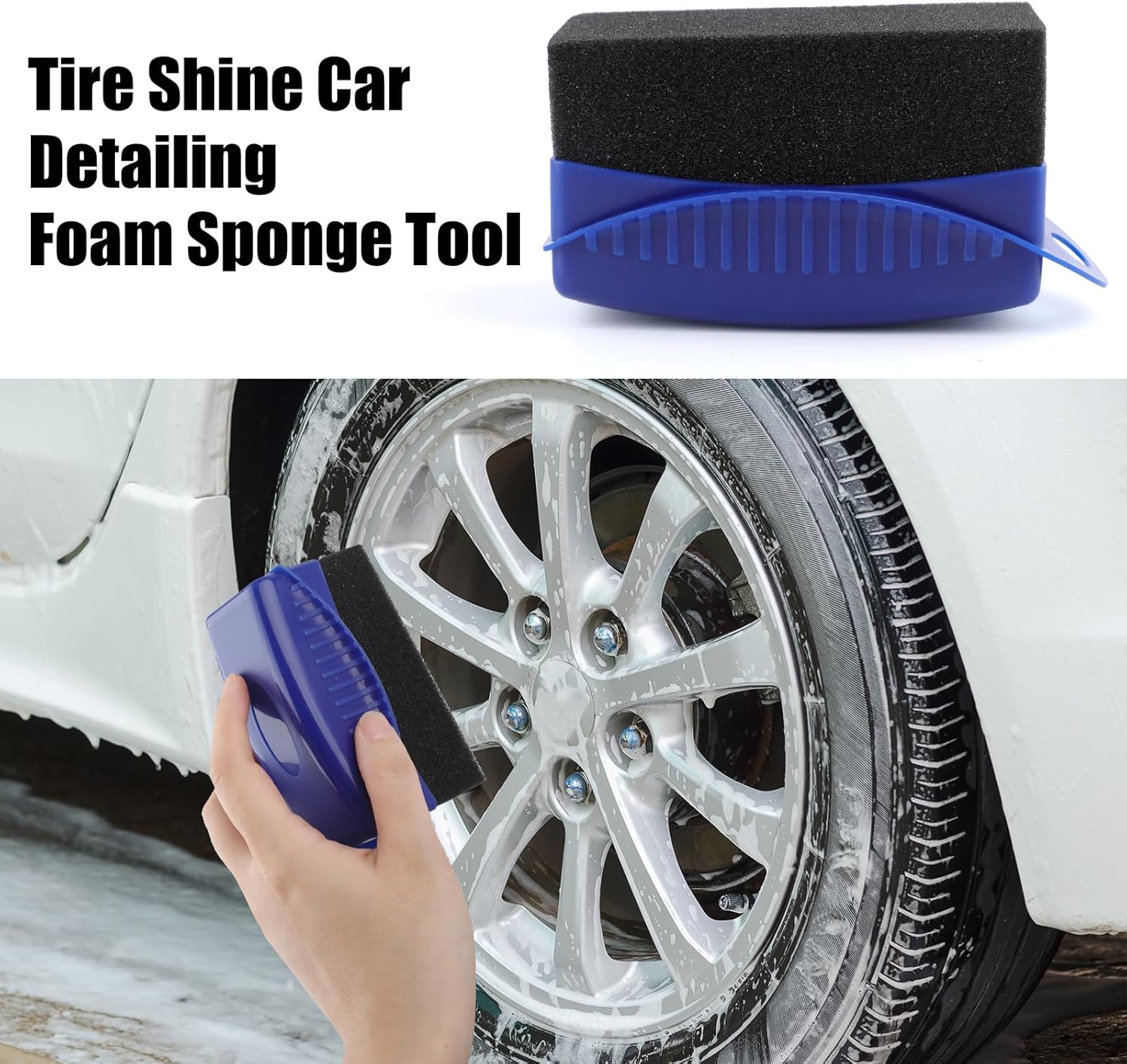 Tire Shine Dressing Applicator Pad – 2PCS Grip Handle Foam Pads for Tire Care & Wax Application